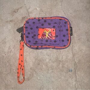 Laurel Burch Wristlet With Strap And Card Holder Colorful Cat Polka Dot Theme